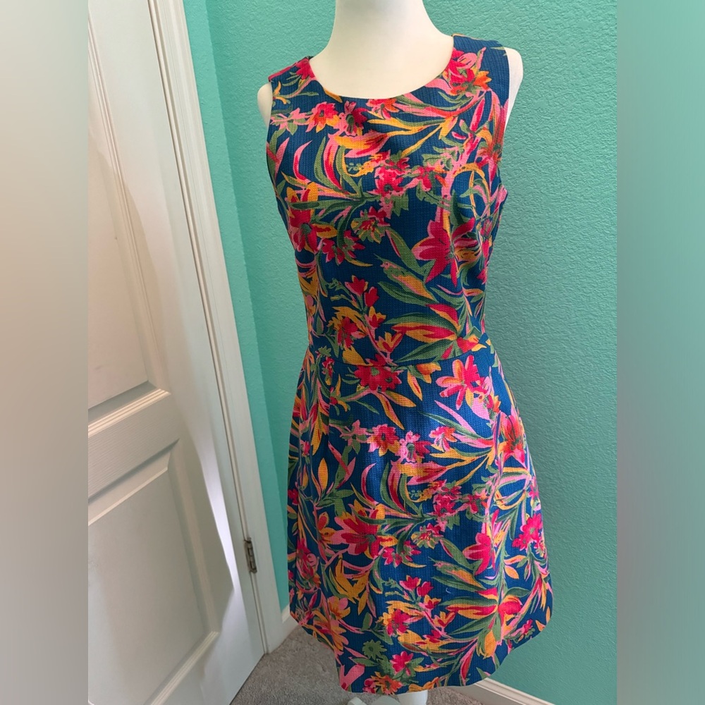 NWT J. Crew Factory Printed Pleated Dress, 2, Blue Multi